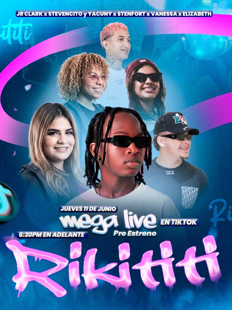 Diseño promocional para Mega Live en TikTok con Jr Clark y otros artistas
