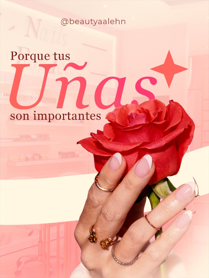 Publicación de belleza que celebra las uñas con una rosa roja