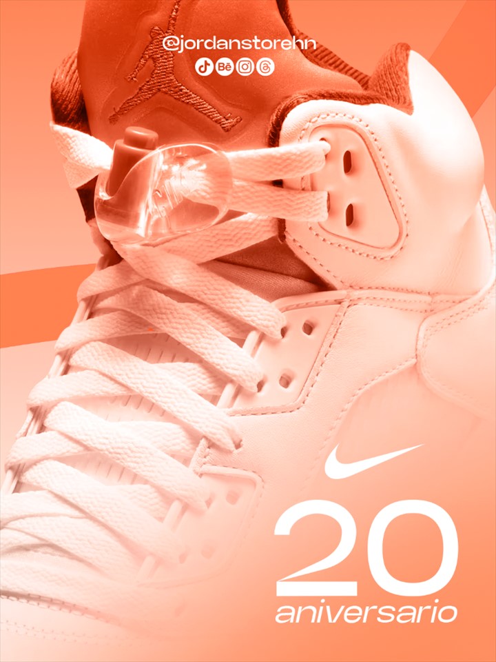 Detalle de una zapatilla Air Jordan 5 Retro en una composición por su 20 aniversario