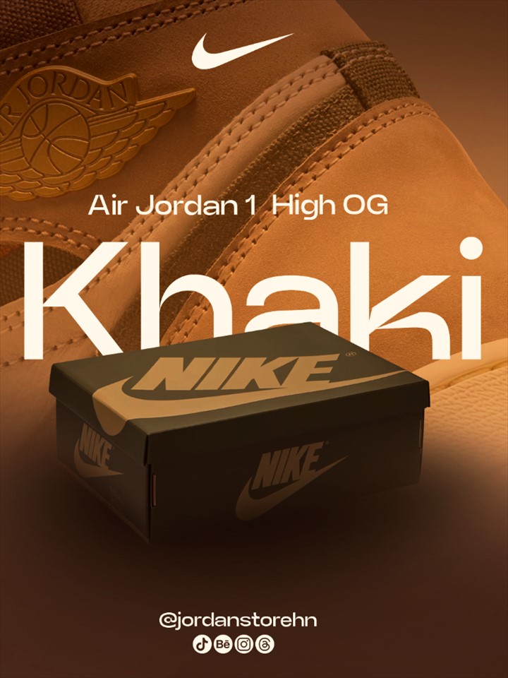 Detalle del material y la caja de Air Jordan 1 High OG Khaki