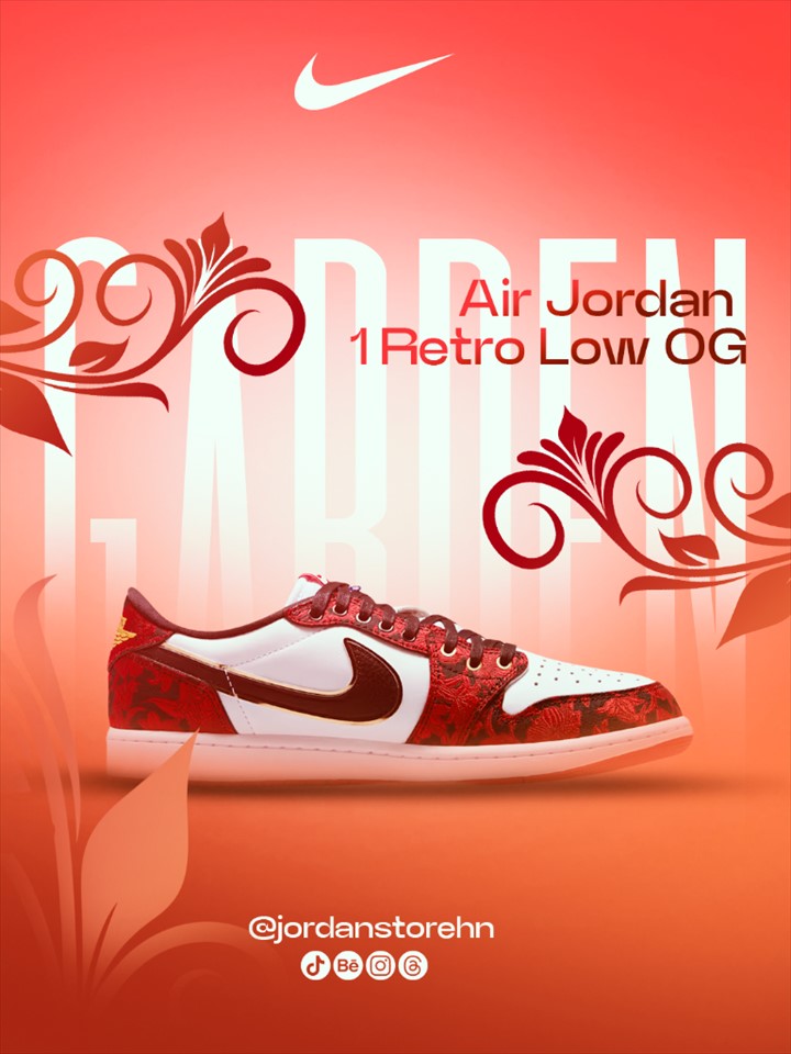Zapatilla Air Jordan 1 Retro Low OG en una campaña roja