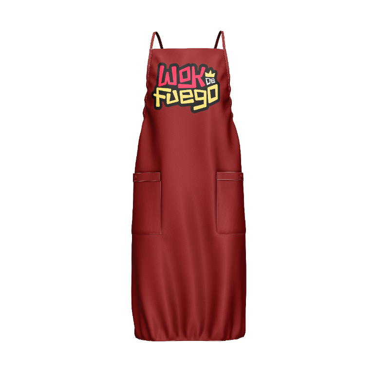 Delantal rojo con el logotipo de Wok De Fuego